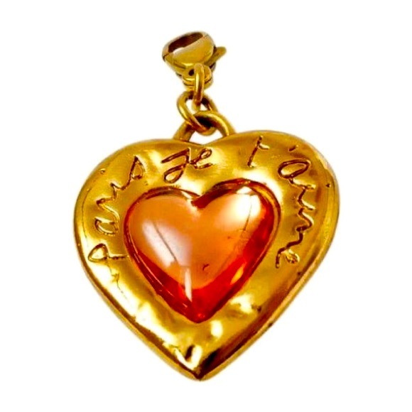 Yves Saint Laurent Gold Enameled Peach Chabacon Heart Pendant - Picture 10 of 10